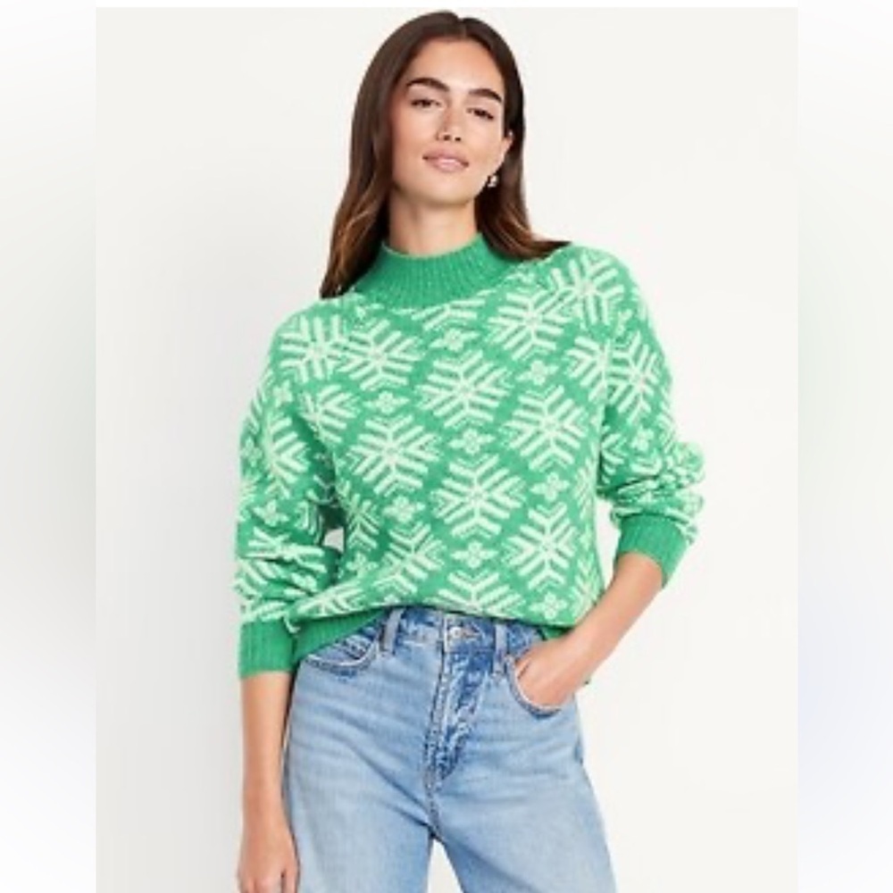 Old Navy Green Snowflake mock neck  Sweater size XL